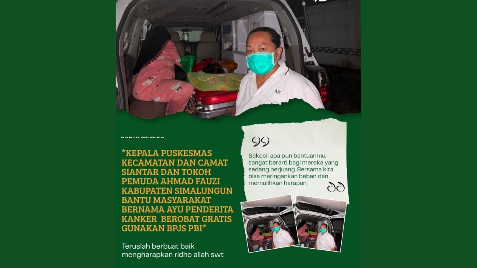Kepala Puskesmas, Tokoh Pemuda dan Camat Siantar Bantu Warga Penderita Kanker Berobat Gratis via BPJS PBI