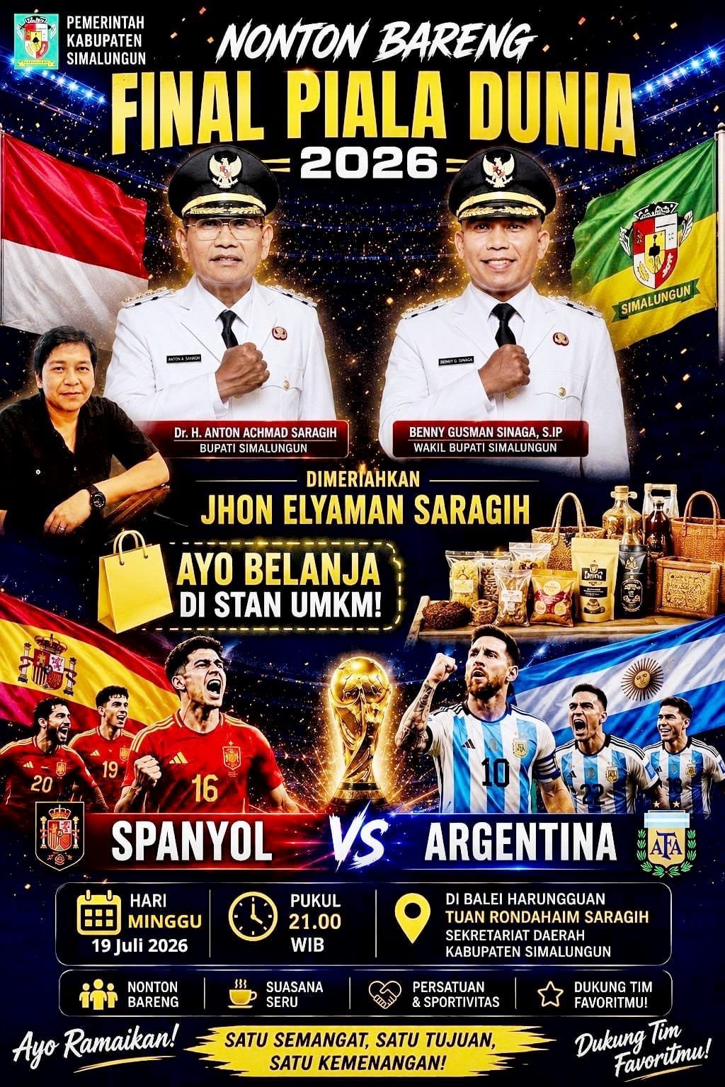 Pemkab Simalungun Gelar Nobar Final Piala Dunia, Stan UMKM Hingga Jhon Elyaman Saragih Turut Meriahkan Acara