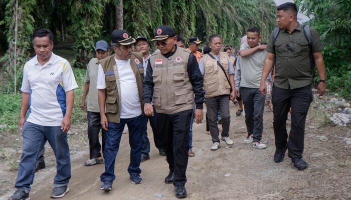 Tinjau Jalan Putus Akibat Longsor, Bupati Simalungun Himbau Masyarakat Untuk Berhati-hati